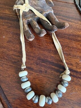 Neutral Bead Suede Necklace - Cream and Silver made by Renae